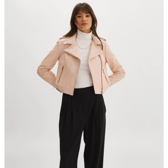 NWT LAMARQUE DONNA GOLD LEATHER JACKET IN BALLET PInk - Picture 3 of 11